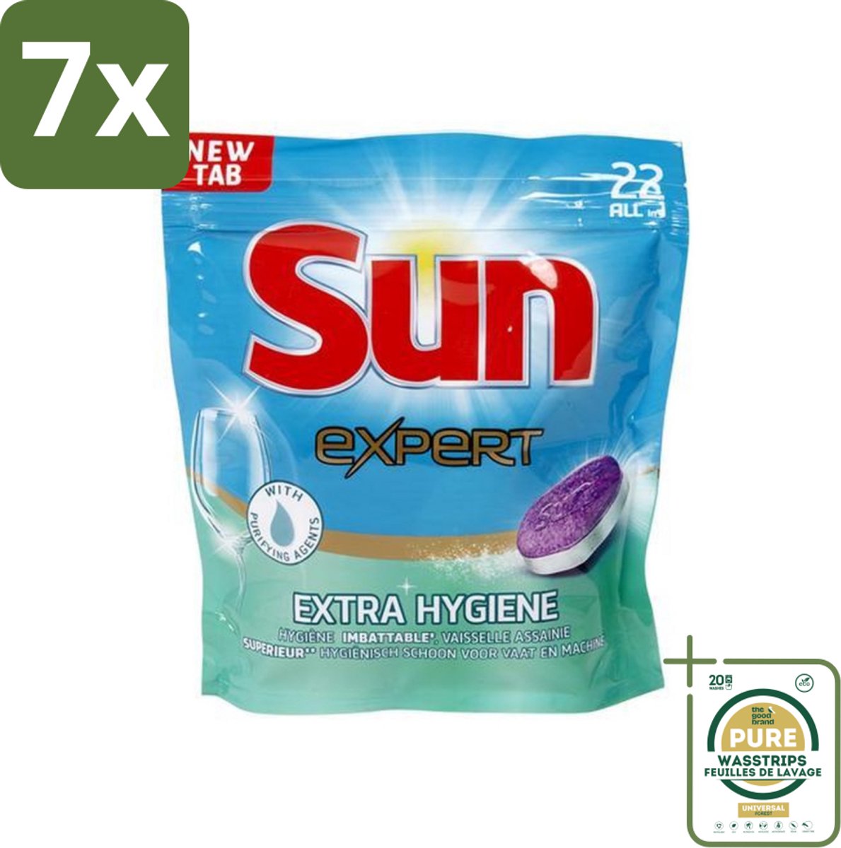 7 x Sun Expert - Extra Hygiëne - Vaatwastabletten - 22 Tabletten - Grootverpakking - Vaatwastabletten - Hygiëne - Vaatwasser - Reiniging - Kalk