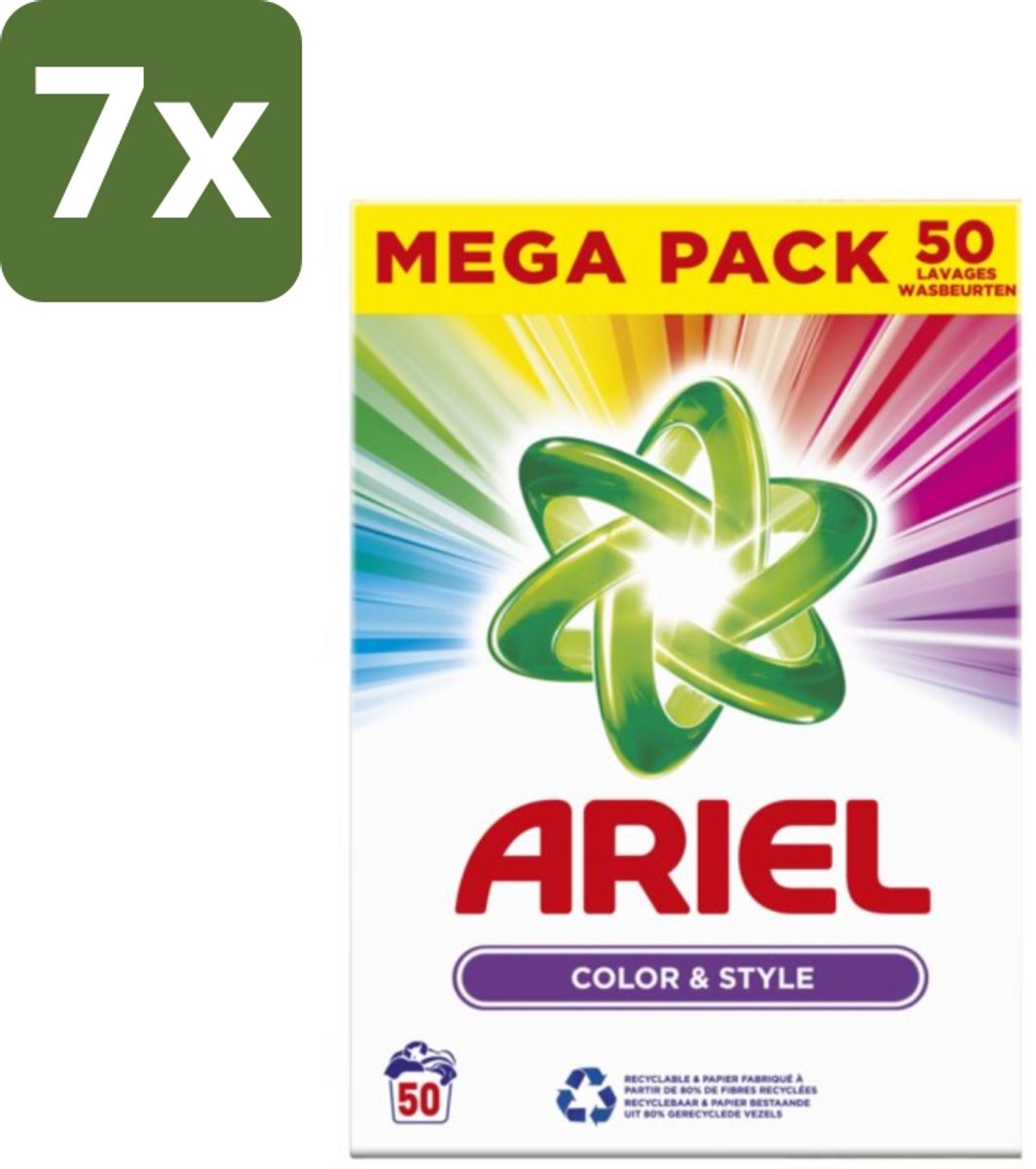 7 x Ariel Color & Style - Waspoeder - Gekleurde Was - 50 Wasbeurten - Kleurverzorging - Waspoeder - Wasmachine - Energiebesparing - Frisheid