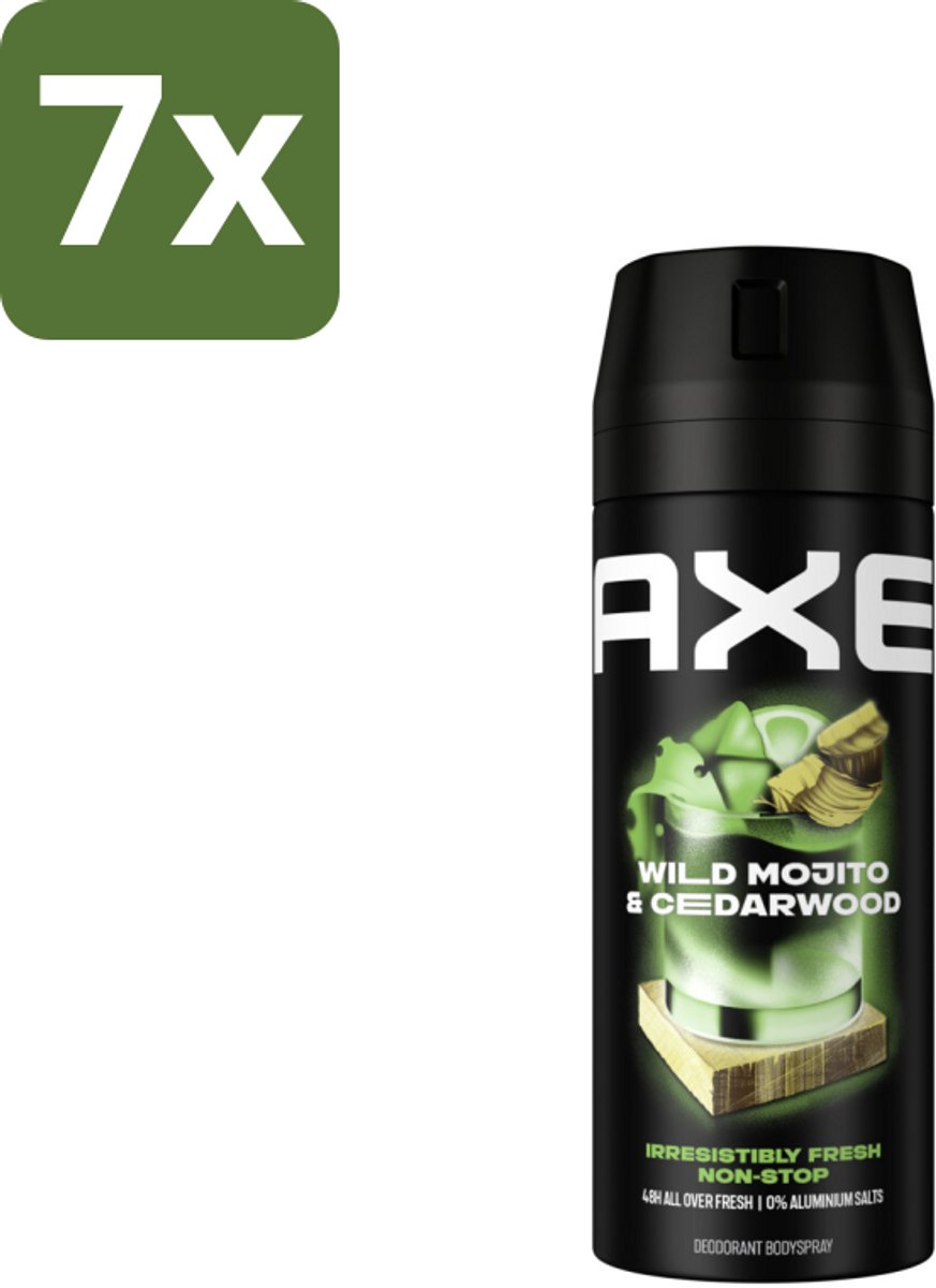 7 x Axe - Deodorant Bodyspray - 48hrs Fresh - Green Mojito & Cedarwood - 150 ml - 48 Uur Frisheid - Deodorant Spray - Geur Bestrijding - Frisse Geur - Cederhout