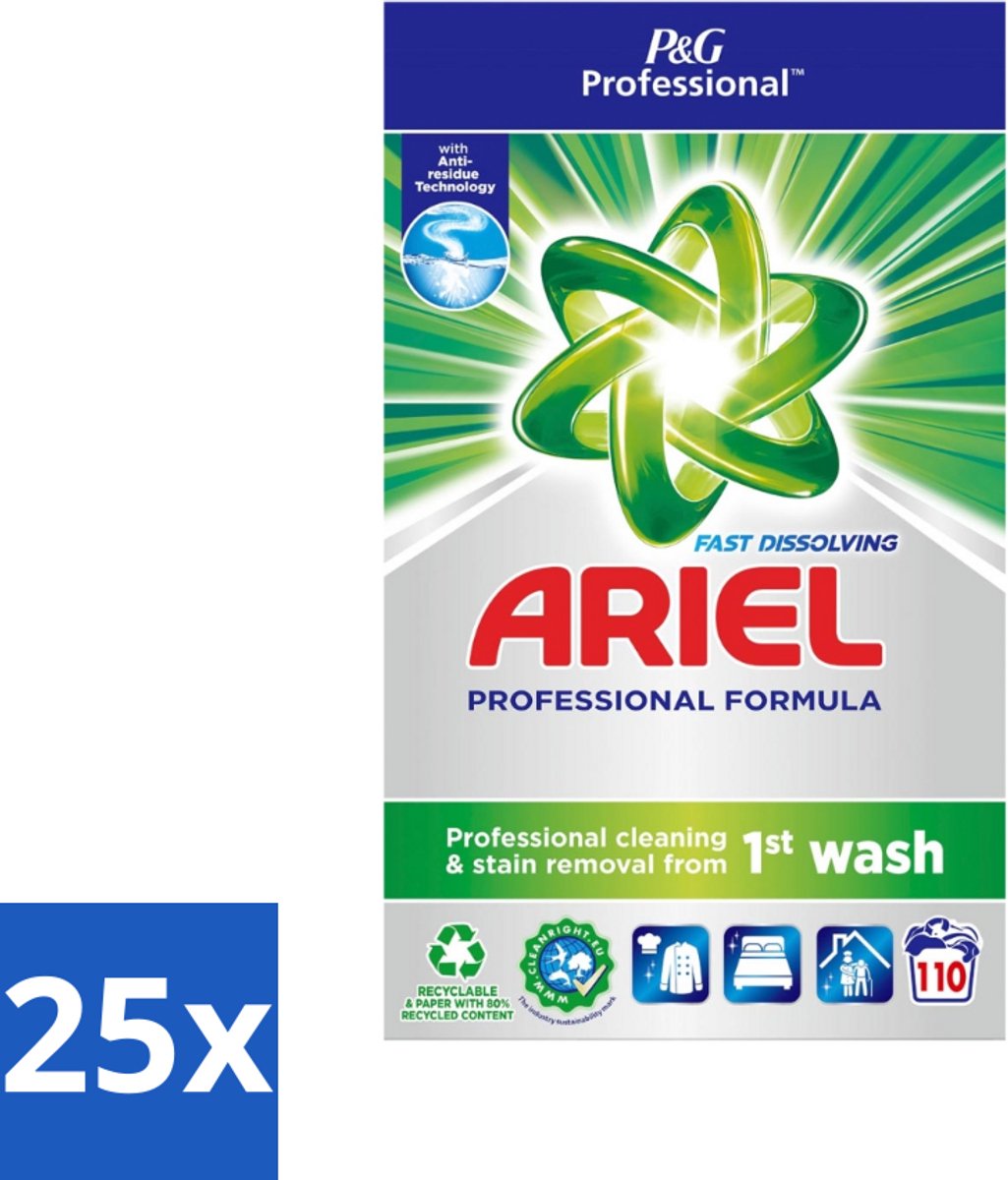25 x Ariel Actilift - Waspoeder en Vlekverwijderaar - Witte en Lichtgekleurde Was - 110 Wasbeurten - Waspoeder - Was - Vlekverwijderaar - Witte Was - Lichtgekleurde Was