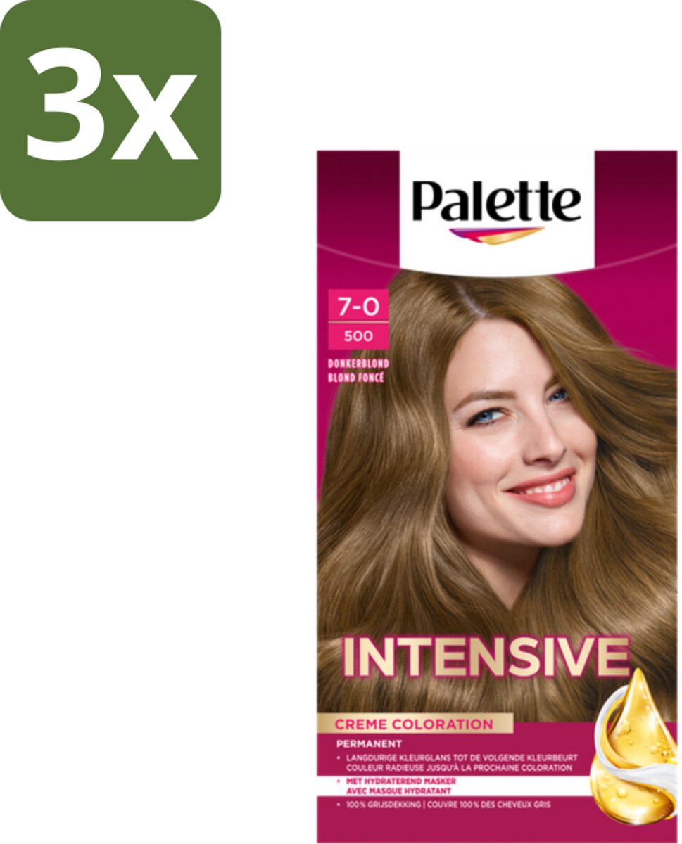 3 x Palette Intensive Oil-Care Color Haarkleuring 500 Donkerblond - Haarverf - Donkerblond - Langdurig Kleur - Grijsdekking - Marula Olie