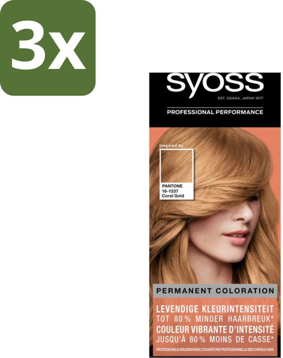 3 x Syoss - Haarverf Colors Pantone - 9-67 Coral Gold - 1 Haarkleuring - Haarverf - Haarkleur - Pantone - Coral Gold - Haarverkleuring