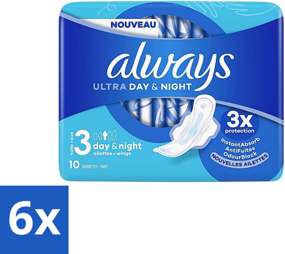 Always Ultra Day & Night - Maandverband - Met Vleugels - 10 Maandverbandjes - Voordeelverpakking - 6 stuks