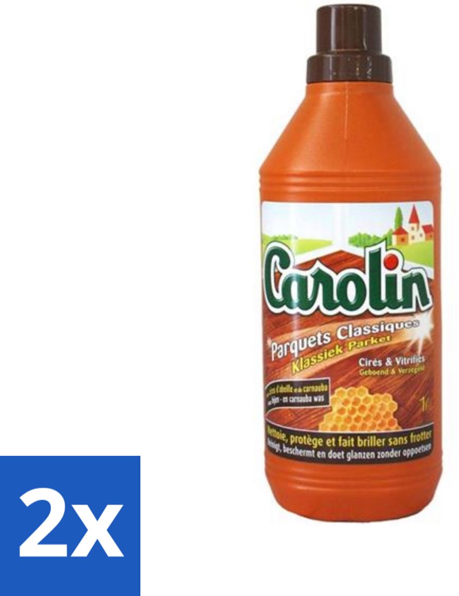 2 x Carolin - Klassiek Parket - Vloerreinigingsmiddel - Met Canauba Was - 1 L - Parketvloer Reiniger - Houten Vloeren Schoonmaken - Carnaubawas - Vloerreiniger - Parket Onderhoud