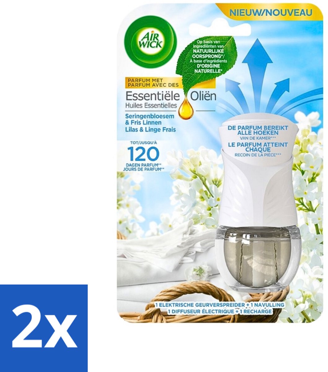2 x Air Wick Essential Oils - Elektrische Geurverspreider Starterkit - Sering & Fris Linnen - 19ml - Luchtverfrisser - Geurverspreider - Air Wick - Essentiële Oliën - Sering & Fris Linnen