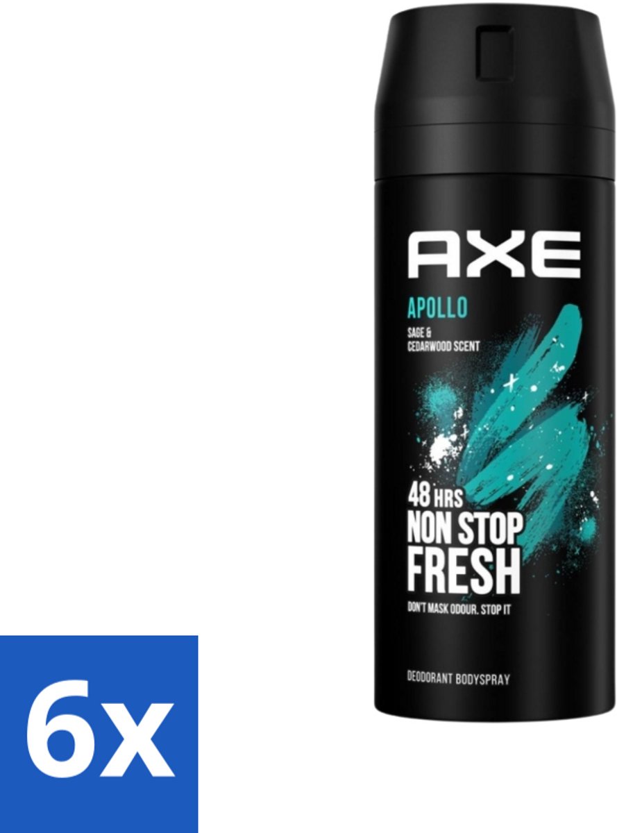 6 x Axe - Deodorant Bodyspray - 48hrs Fresh - Apollo - Sage & Cedarwoord - 150 ml - Deodorant - Axe Apollo - 48 Uur Bescherming - Frisheid - Geur