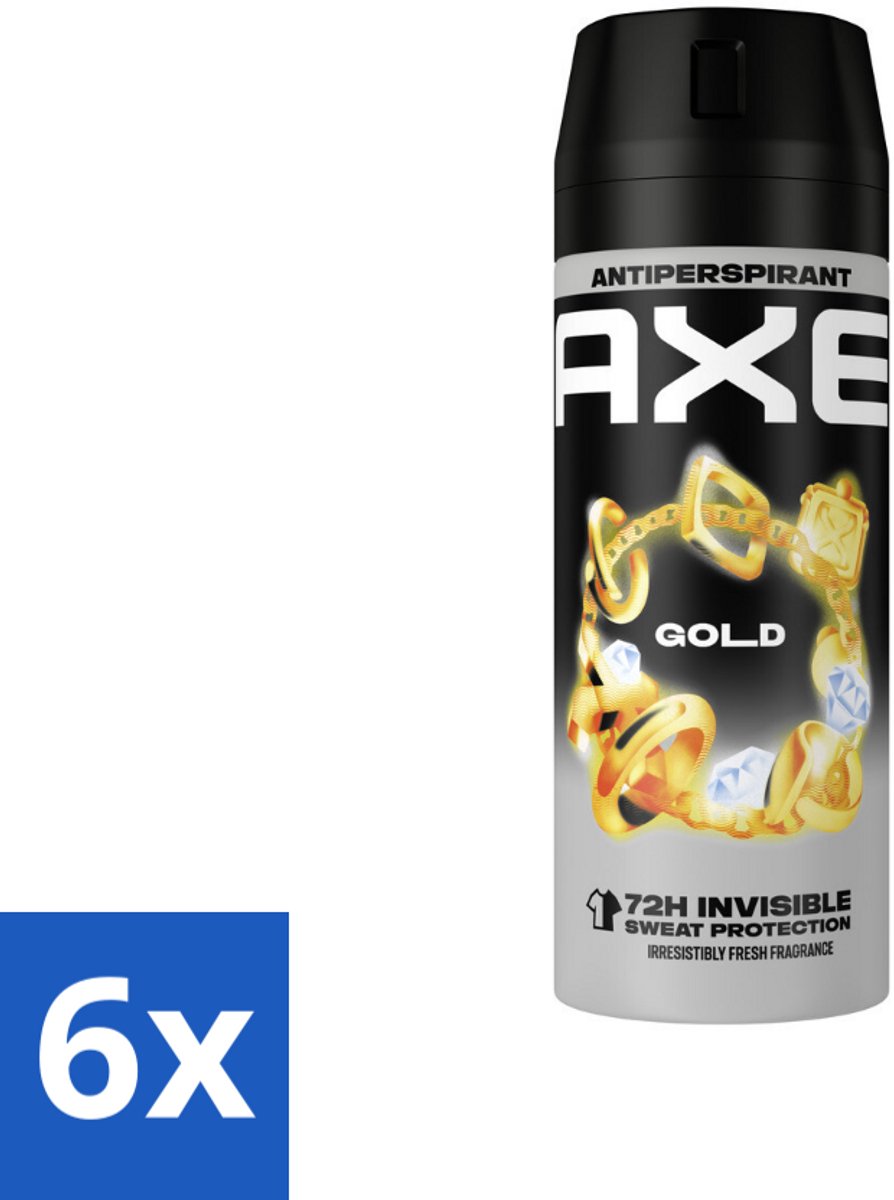 6 x Axe - Deodorant Spray - 72hrs Anti Sweat - Anti White Marks - Gold - 150 ml - Anti-transpirant - Deodorant - Axe Gold - Oud Wood - Vanille