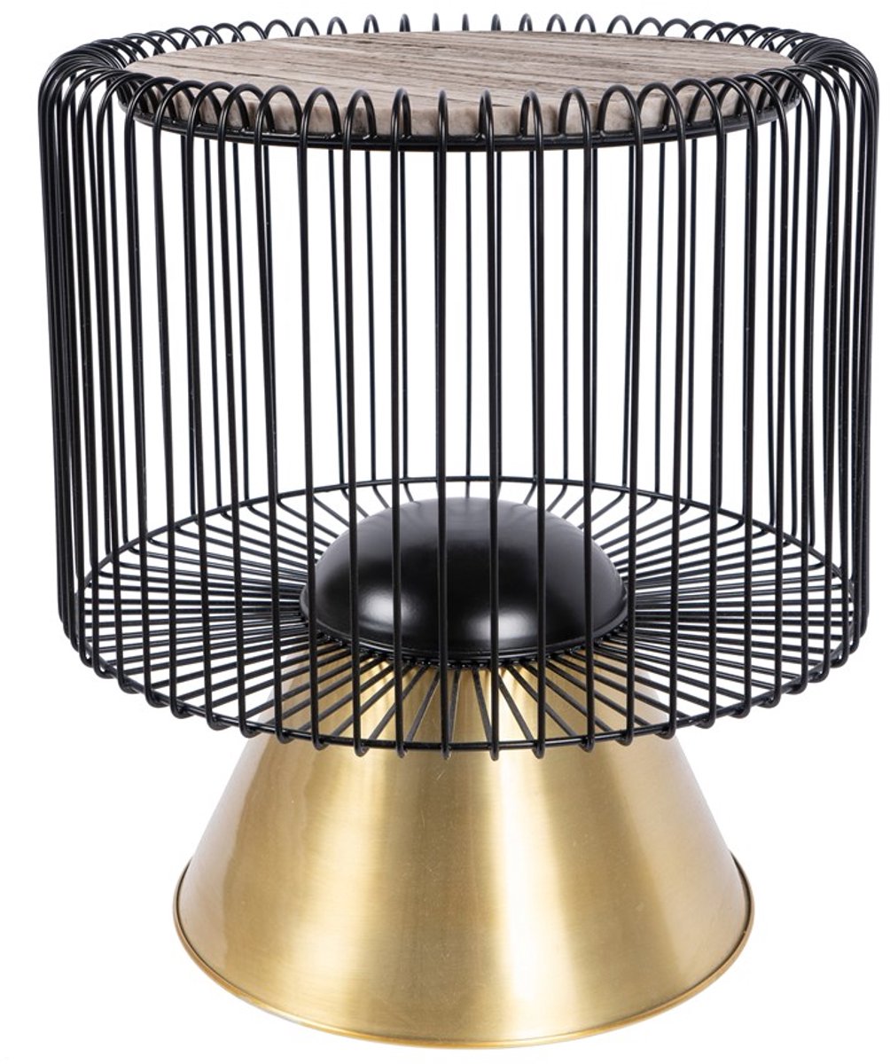Padiro ronde bijzettafel Ø 51 x 56,5 cm - bruin, zwart en goud - Modern Art-Déco Glamour Look - met marmerenpatroon - ijzeren onderstel