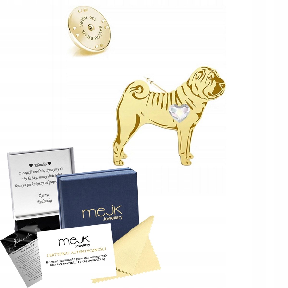 Vergulde Shar Pei Broche - Zilver 925 met Kristal - Cadeau Vrouw