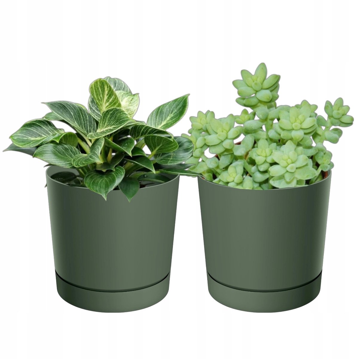 2x Merkloze Groene Kunststof Bloempot met Schotel 20cm