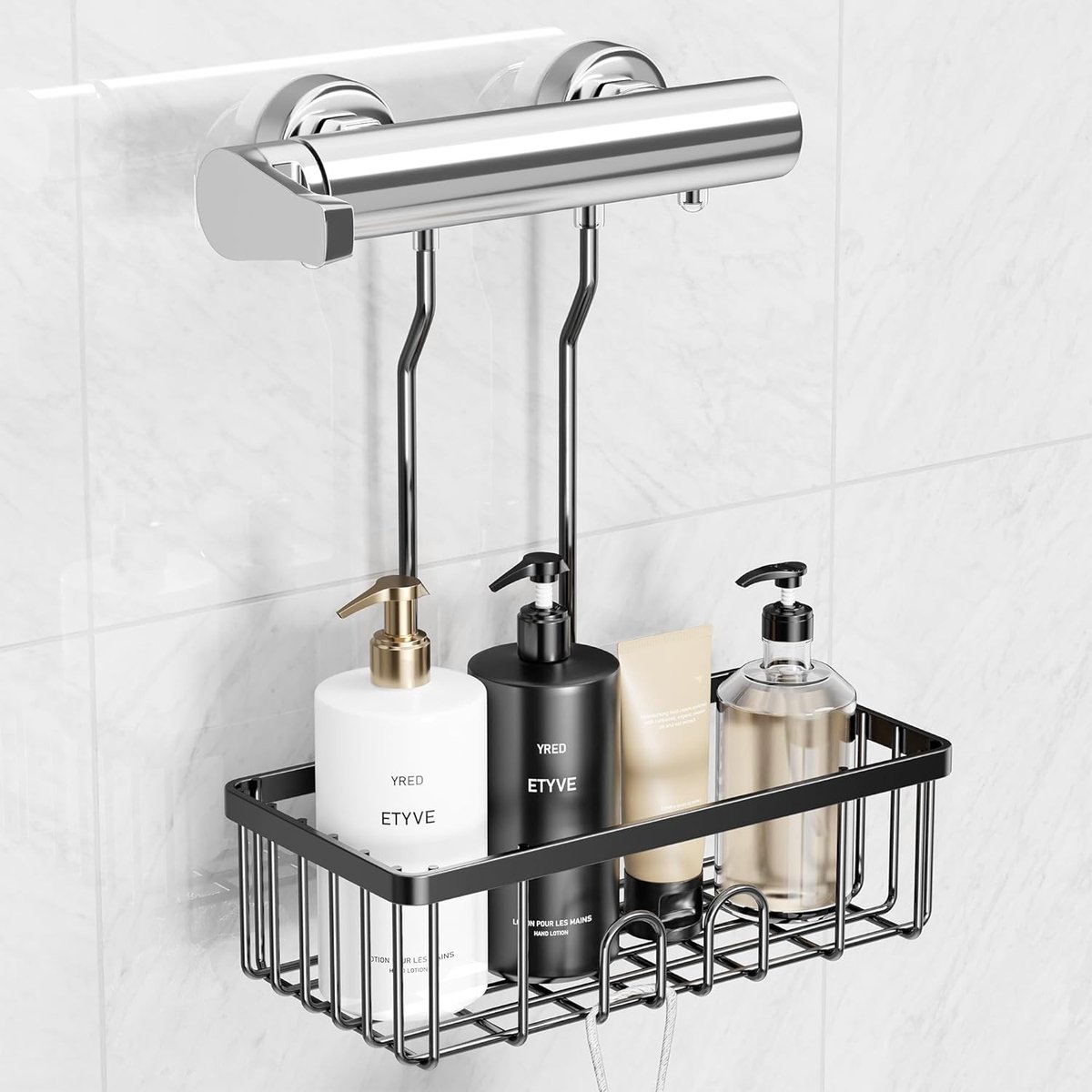 Badkamer rekje douche zonder boren - Zwart - 30 x 13 x 8,5 cm - Hangend rek - Voor badkameropslag