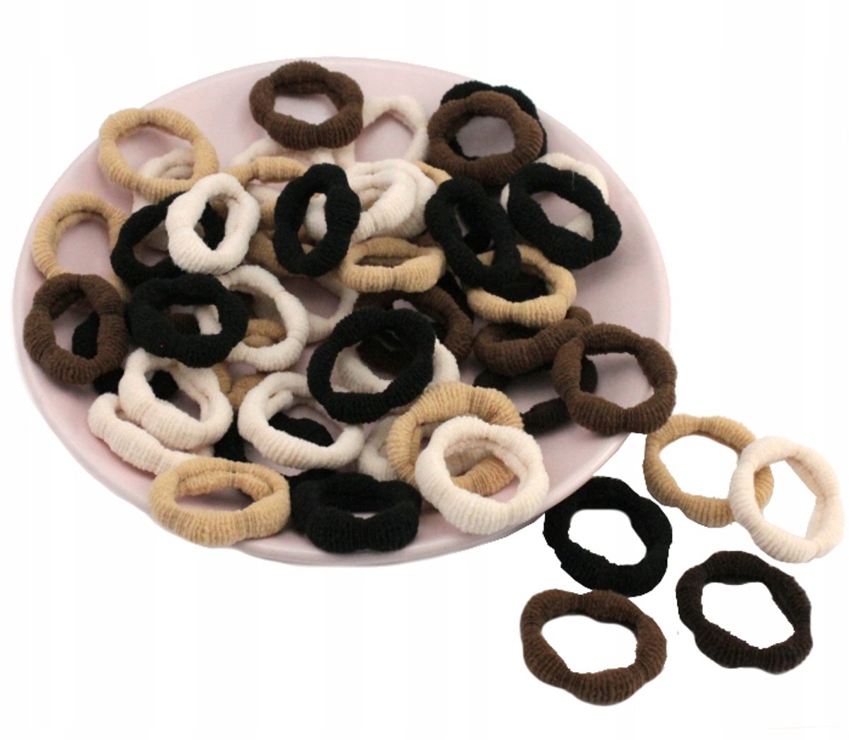 Haarelastiekjes 50 stuks, 3 cm, beige/bruin mix, golvend