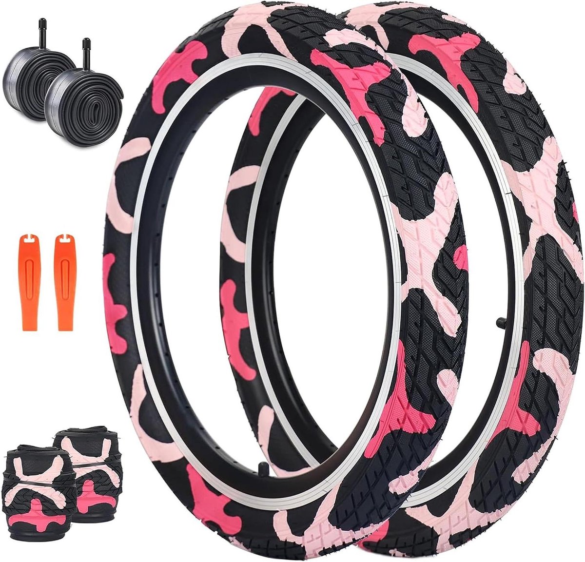 Fietsbanden Set - Reservebanden Binnenbanden - Fietsen Onderhoud - Opvouwbaar Ontwerp - 20 x 2.35 Inch - Camo Zwart