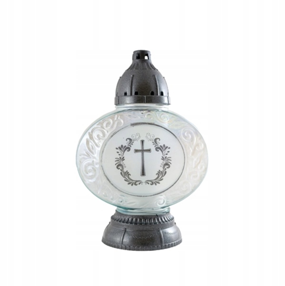 Glazen Znicz Elipsa 34 cm Zilver - Elegante Grafdecoratie