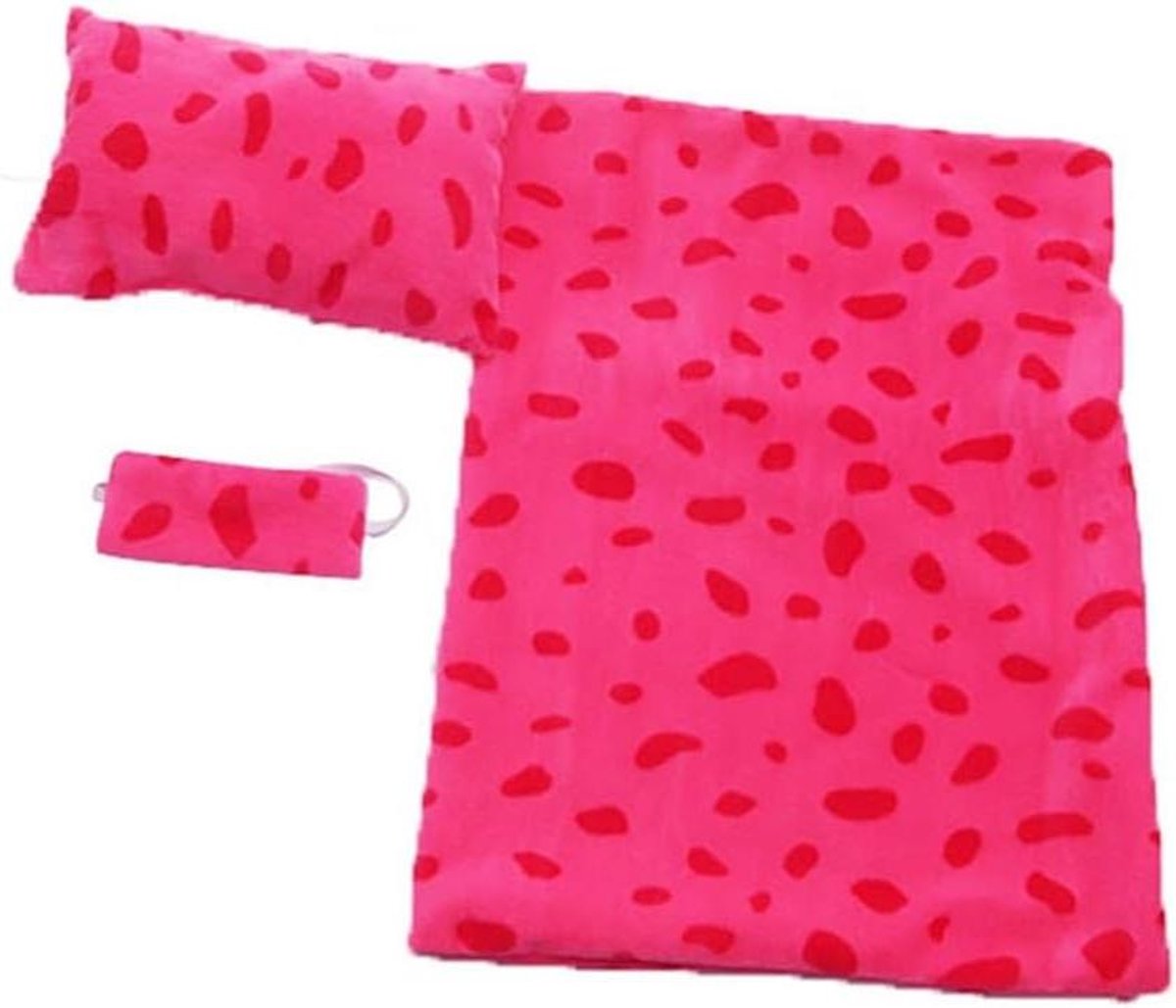 Poppenslaapzak met accessoires - Poppenbeddengoed set - Poppen aankleden - 3-delige complete set - Voor 45 cm poppen - Roze