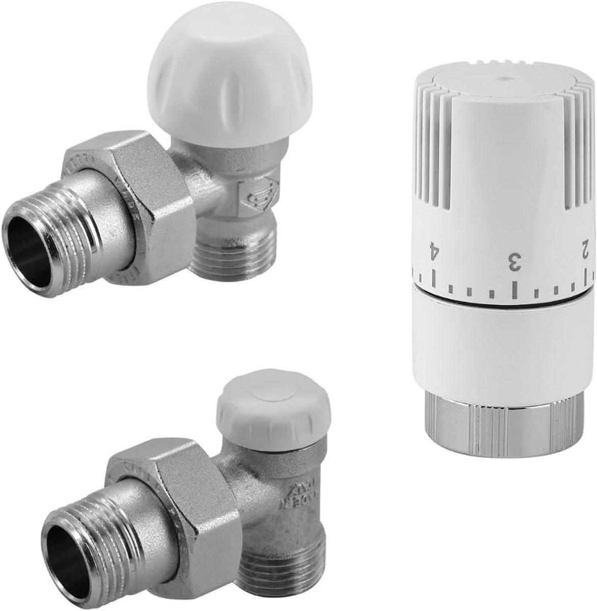 Thermostaatset - Chroom/Wit - 1/2 inch - Compleet met Thermostaatventiel en Stuurkop - Voor Radiatoren en Handdoekverwarmers