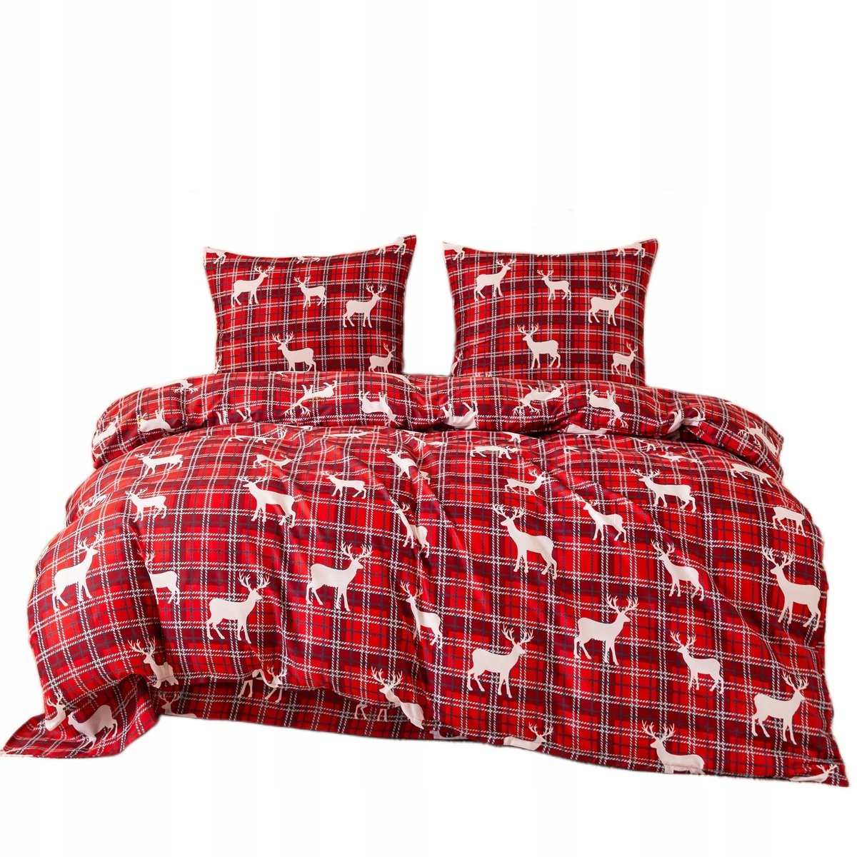 Kerst Dekbedovertrek 160x200 Rood Wit Geruit Rendieren Microvezel