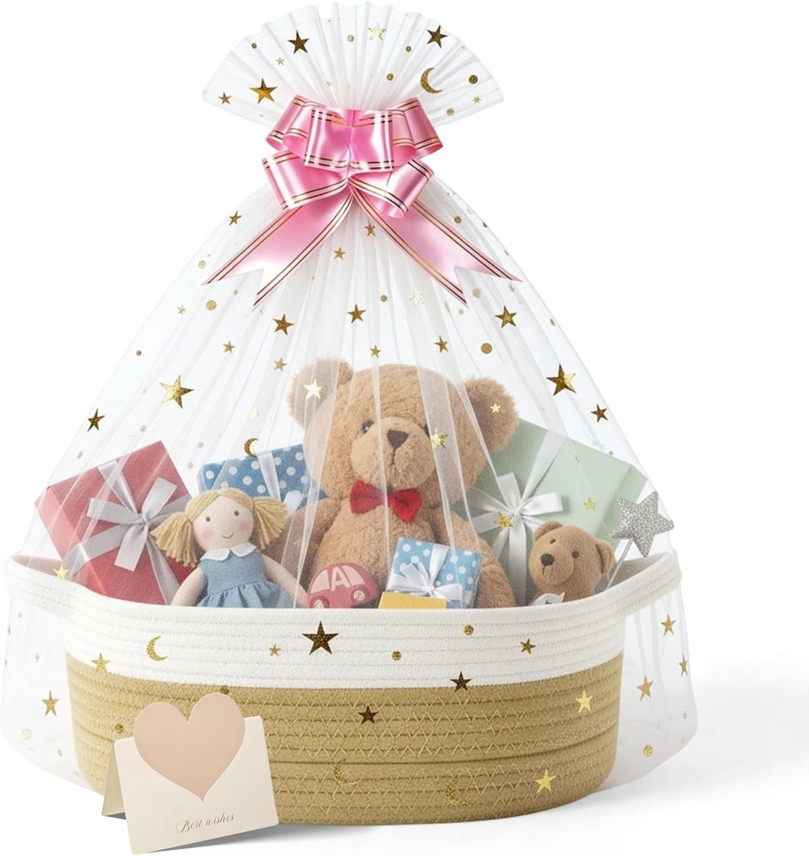 Grote lege geschenkenmand (30 x 20 x 12 cm) voor cadeaus, kerst, bruiloften en evenementen met wenskaart
