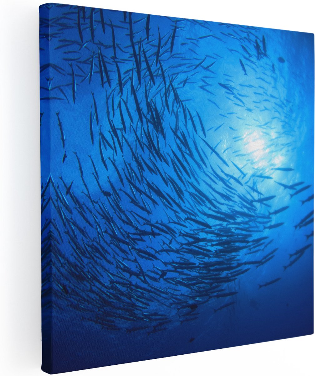 Artaza Canvas Schilderij Zwerm Vissen in de Oceaan - 100x100 cm - Groot - Wanddecoratie Woonkamer - Schilderijen - Muurdecoratie