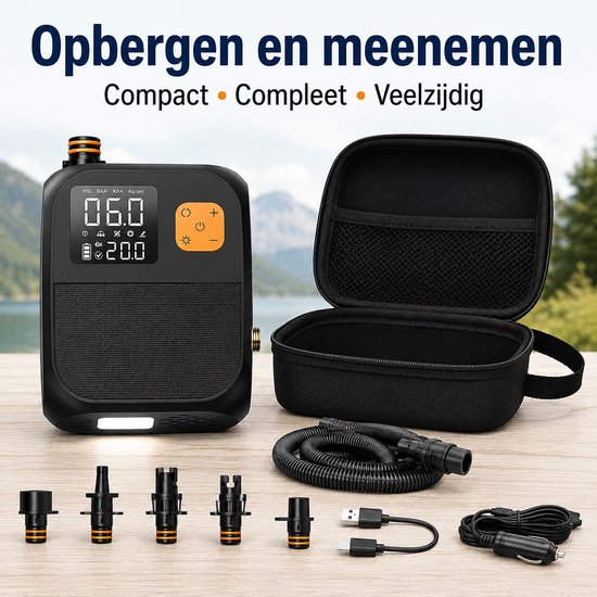 Oplaadbare Elektrische Luchtpomp 25 PSI met LED, USB en 6 Adapters voor SUP, Luchtbedden en Tenten — afbeelding 3