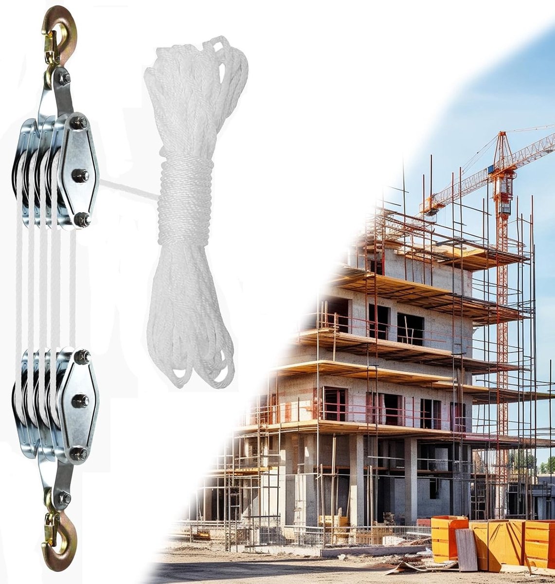 Hefwerktuig met ketting, 2000 kg hefvermogen, 20 m nylon touw en haak voor zware lasten verplaatsen
