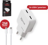 Xedor® Charge - 20W Snellader USB-C - Oplader USB-C met 2 Meter Gevlochten USB-C naar USB-C Kabel - GaN PD 3.0 Adapter USB-C - Geschikt voor iPhone 15 / 16 / 17 / 18 (Pro) / Air / Duo, Samsung & Android - Wit