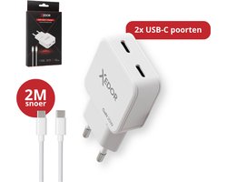 Xedor® Charge - 20W Snellader USB-C - Oplader USB-C met 2 Meter Gevlochten USB-C naar USB-C Kabel - GaN PD 3.0 Adapter USB-C - Geschikt voor iPhone 15 / 16 / 17 / 18 (Pro) / Air / Duo, Samsung & Android - Wit