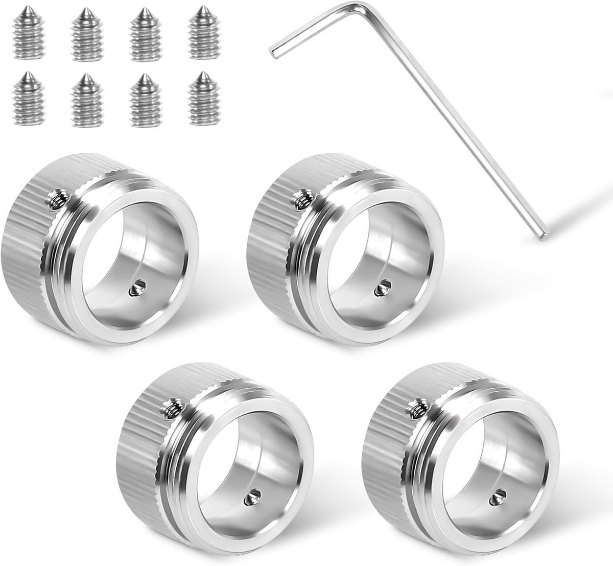 4-delige set van verwarmingsventieladapters van roestvrij staal, M30 x 1.5 thermostaatadapter, geschikt voor Ra/Rav/Ravl ventielen met inwendige diameter 22mm, inclusief inbussleutel
