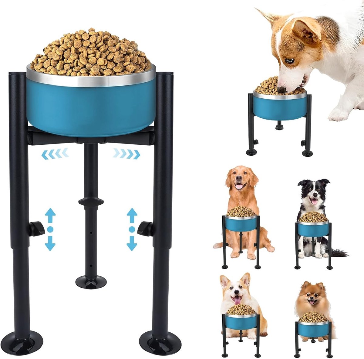 Verstelbare hondenvoer- en waterstand met 4 hoogtes, geschikt voor kleine, middelgrote en grote honden, ideaal voor comfortabele voeding en hydratatie