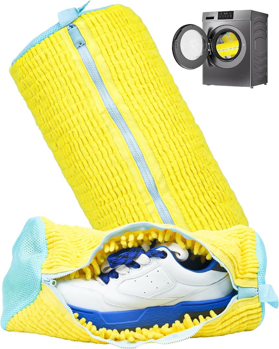 2-delige waszak voor schoenen, waszak voor sneakers en sportschoenen, waszak voor de wasmachine, geel