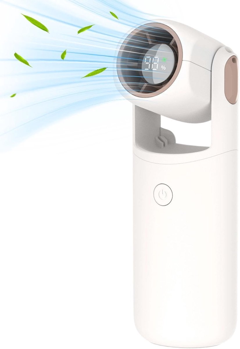 Draagbare Handventilator met IJskoeler - 5 Snelheden - 3000mAh batterij - snelle koeling - Mini Ventilator USB Oplaadbaar - Stille Zakventilator met LED Scherm - Krachtige Draagbare Ventilator voor Afkoeling - Geschikt voor buiten en reizen - Wit