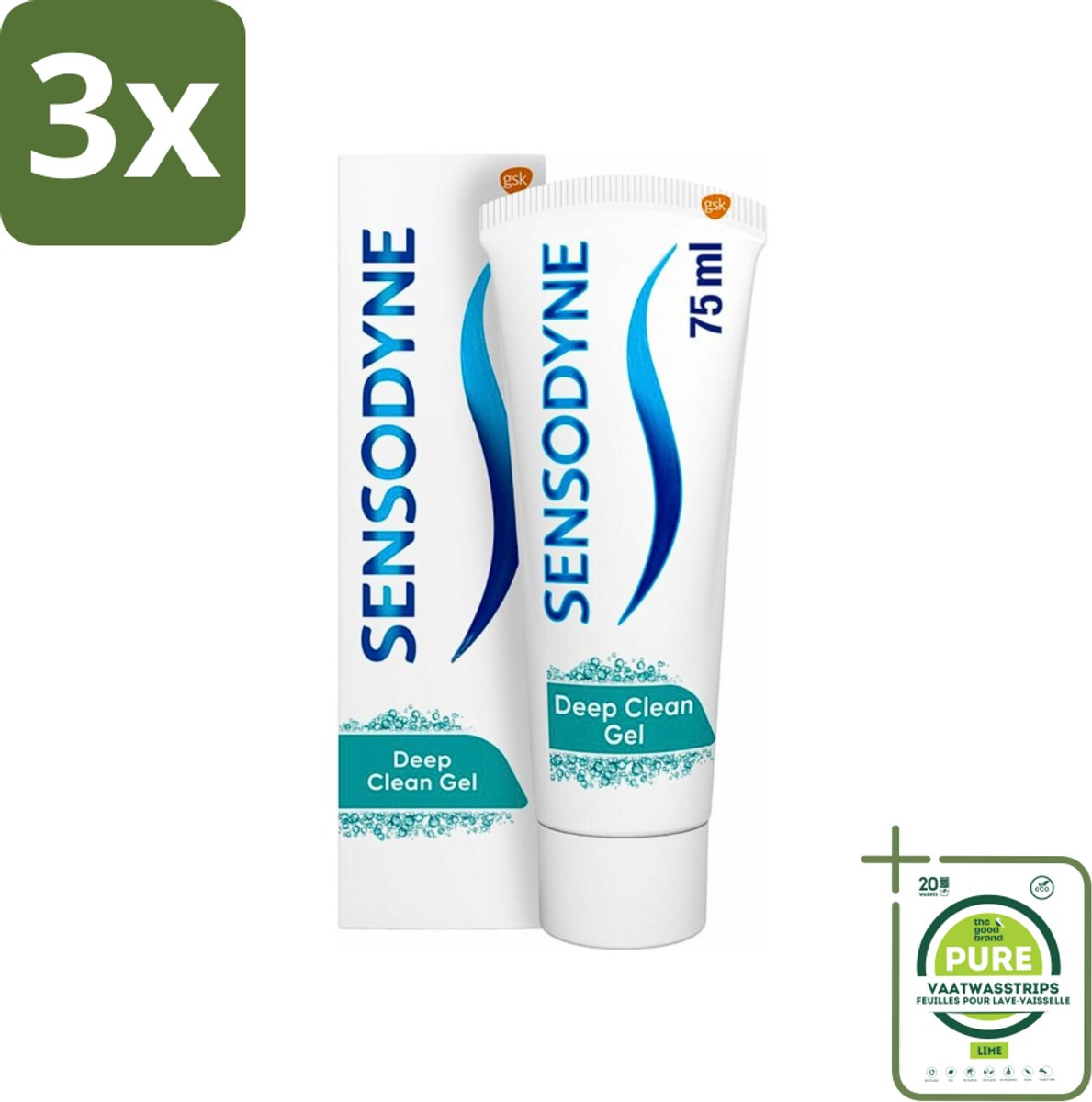 3 x Sensodyne - Tandpasta - Deep Clean - Voor Frisse Adem - 75 ml - Grootverpakking - Gevoelige Tanden - Diepe Reiniging - Frisse Adem - Tandpasta - Tandbederf