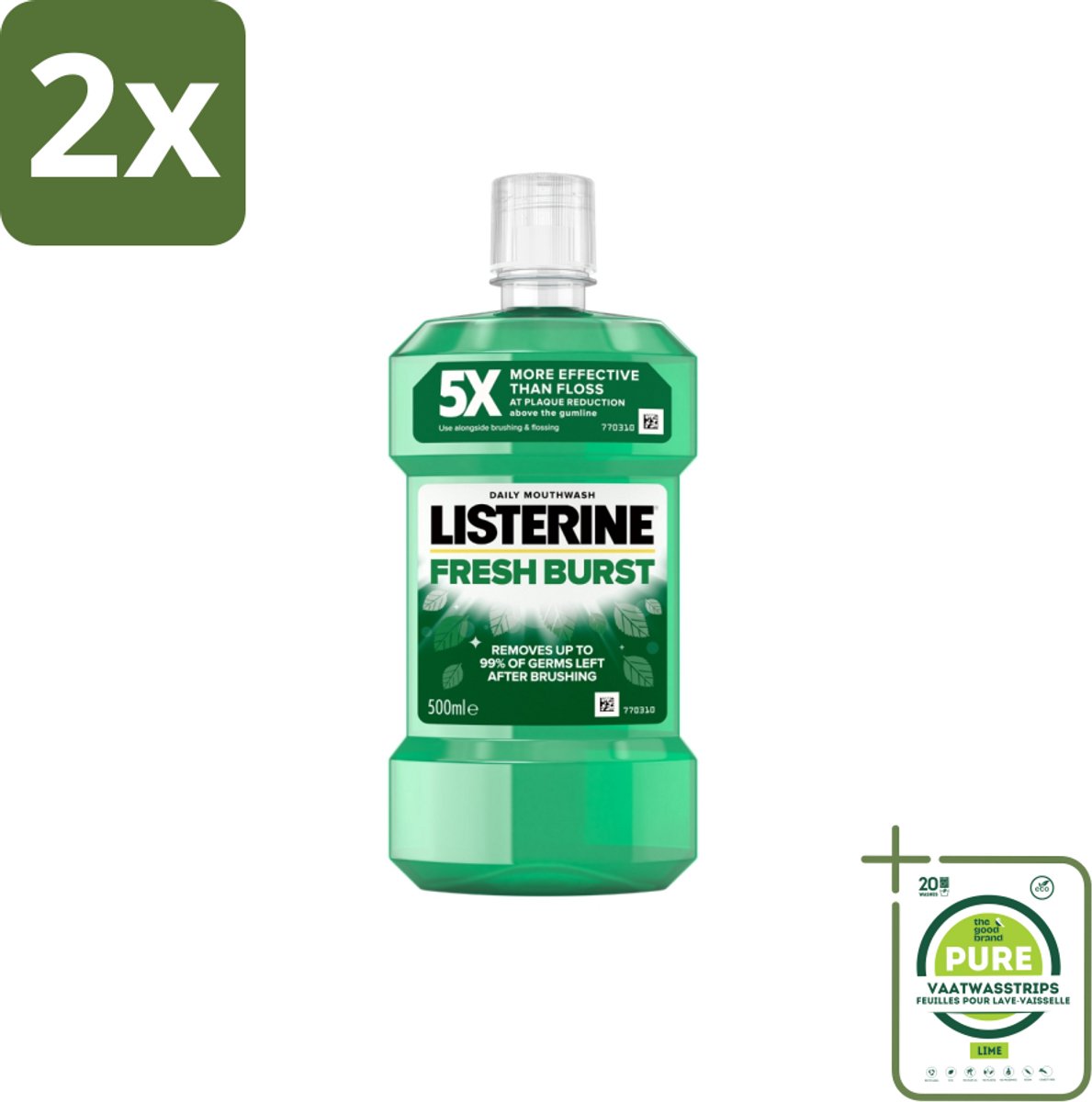 Listerine - Mondwater - Fresh Burst - Sterk Gebit - 500 ml - Voordeelverpakking - 2 stuks - Mondspoeling - Mondwater