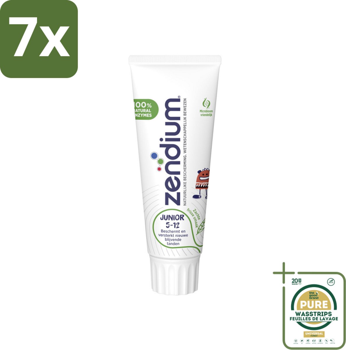 7 x Zendium Tandpasta Junior 75 ml - Grootverpakking - Tandpasta Voor Kinderen - Melktanden Beschermen - Volwassen Tanden Beschermen - Natuurlijke Enzymen - Eiwitten In Tandpasta