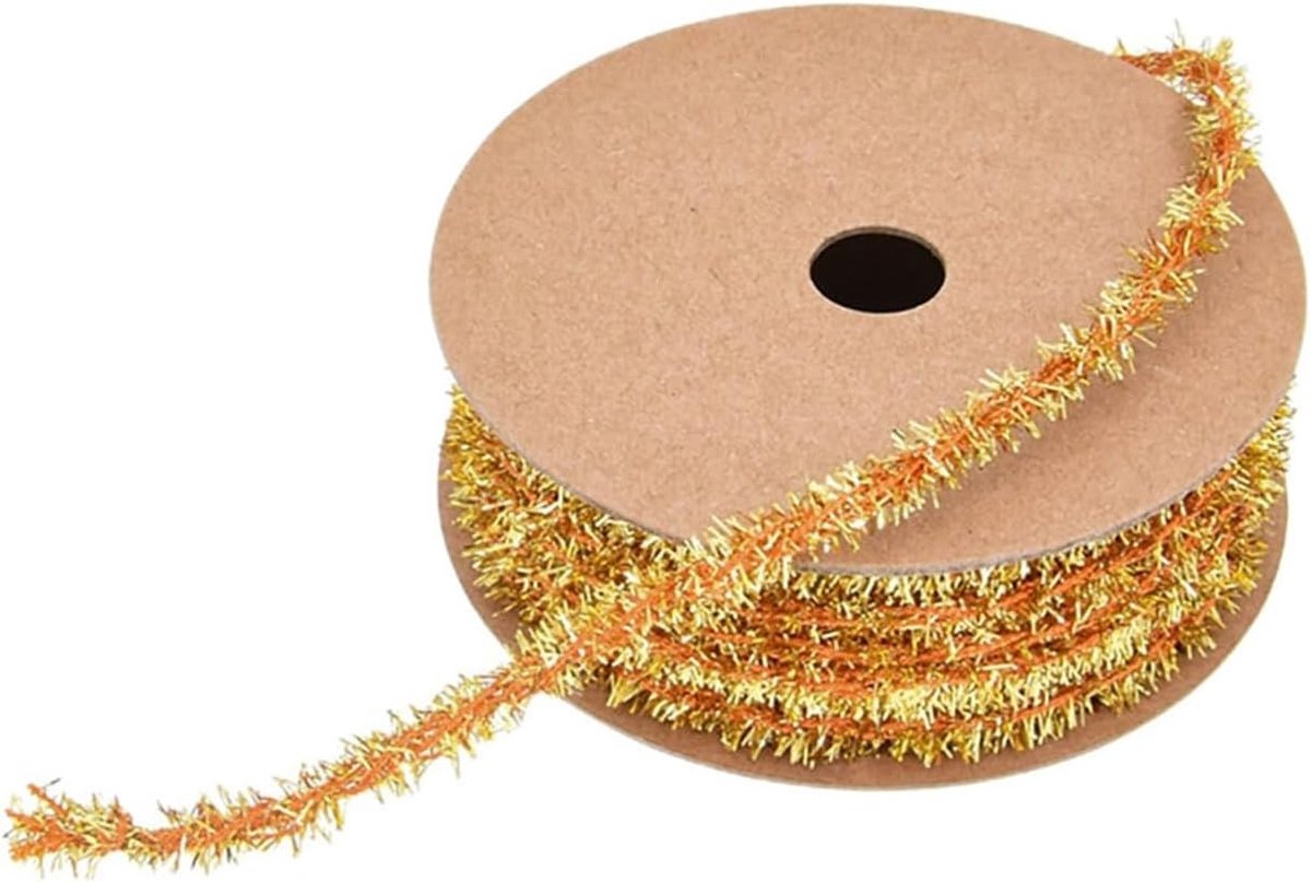 Fijne Kerst Lametta Slingers, Dunne Mini Tinsel Slingers, Decoratie Ribbons voor Kerstcadeaus, Glanzend Lametta voor Kerstboom en Versiering, 2.5m in Champagnekleur