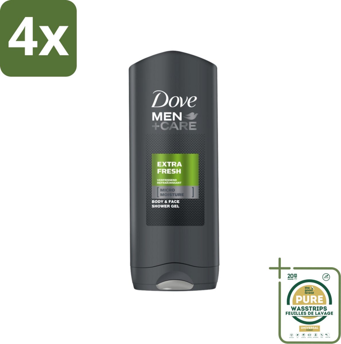 Dove - Douchegel - Men+ Care Extra Fresh - Verfrissend en energiegevend - 250 ml - Voordeelverpakking - 4 stuks - Gevoelige huid - Uitdroging