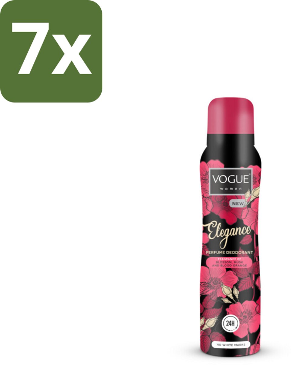 7 x Vogue Elegance Parfum Deodorant 150 ml - Deodorant - Parfum Deodorant - 24 Uur Bescherming - Geur Tegen Zweet - Bloesem Geur