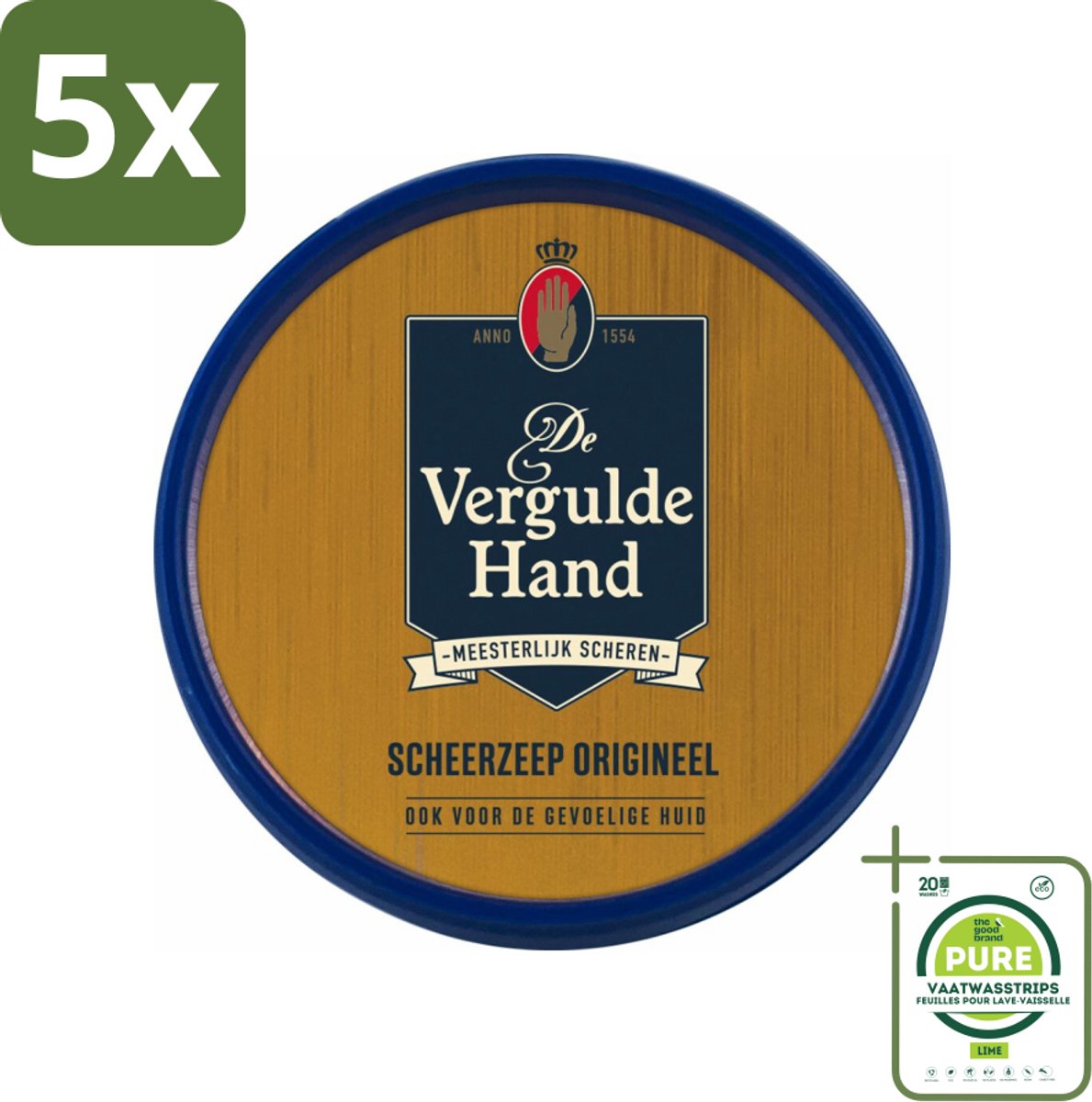 5 x Vergulde Hand Scheerzeeptablet 75 gr - Grootverpakking - Scheerzeep - Scheerbeurt - Schuim - Baardharen - Huid