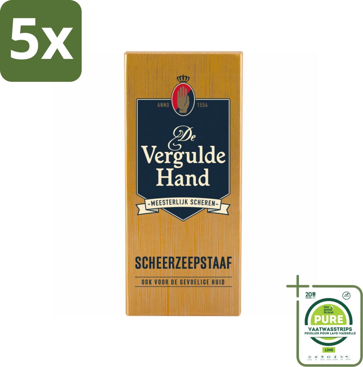 5 x Vergulde Hand Scheerzeepstaaf 75 gr - Grootverpakking - Scheerzeepstaaf - Scheerbeleving - Gladder Scheerresultaat - Baardharen Rechtop Staan - Authentieke Scheerbeleving