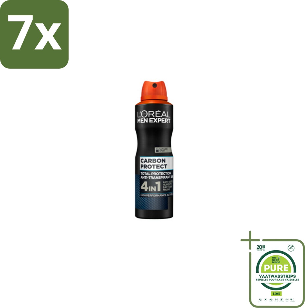 7 x L'Oréal Men Expert Deodorant Spray Carbon Protect 150 ml - Grootverpakking - Deodorant Spray - Anti-geur - Anti-vocht - Anti-bacterie - Vlekken Op Kleding