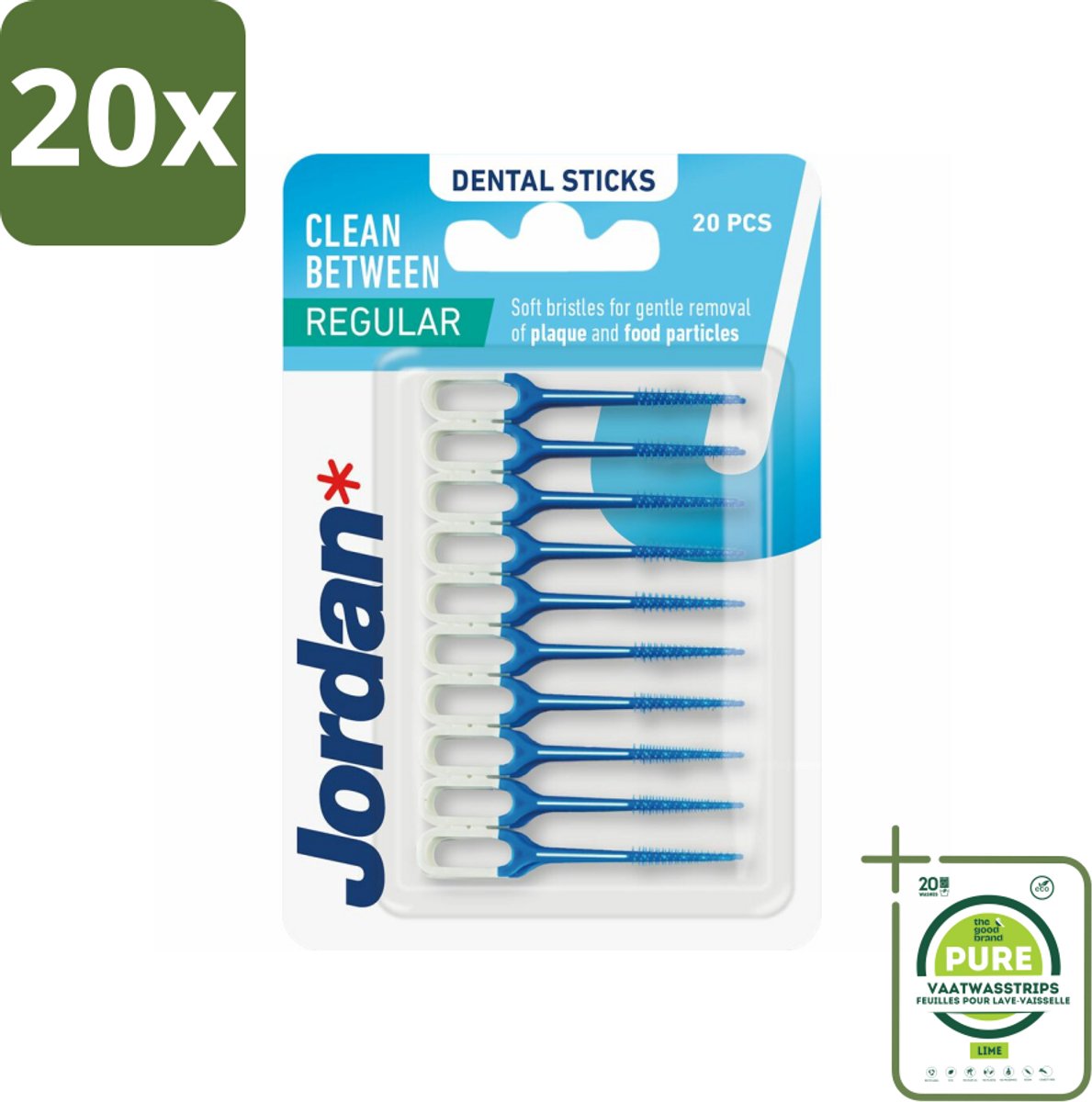 20 x Jordan Clean Between Sticks Regular 40 stuks per verpakking - Grootverpakking - Tandplak Verwijderen - Tandenstoker - Mondhygiëne - Tanden Reinigen - Tandenborstel