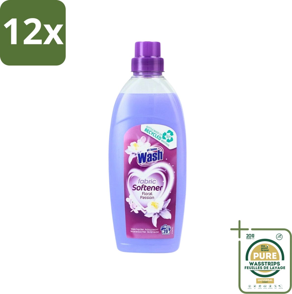 At Home - Wash - Wasverzachter - Floral Passion - 20 Wasbeurten - Voordeelverpakking - 12 stuks - Wasverzachter voor kleding - Wasverzachter voor alle stoffen