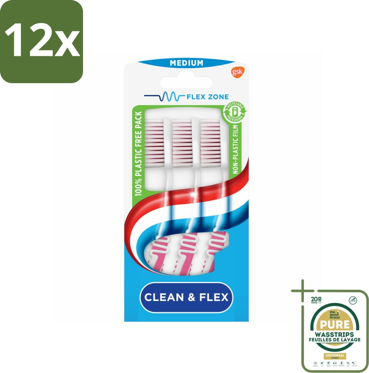 Aquafresh Tandenborstel Clean & Flex Medium 3 stuks per verpakking - Voordeelverpakking - 12 stuks - Tandenborstel clean - Tandenborstel flex