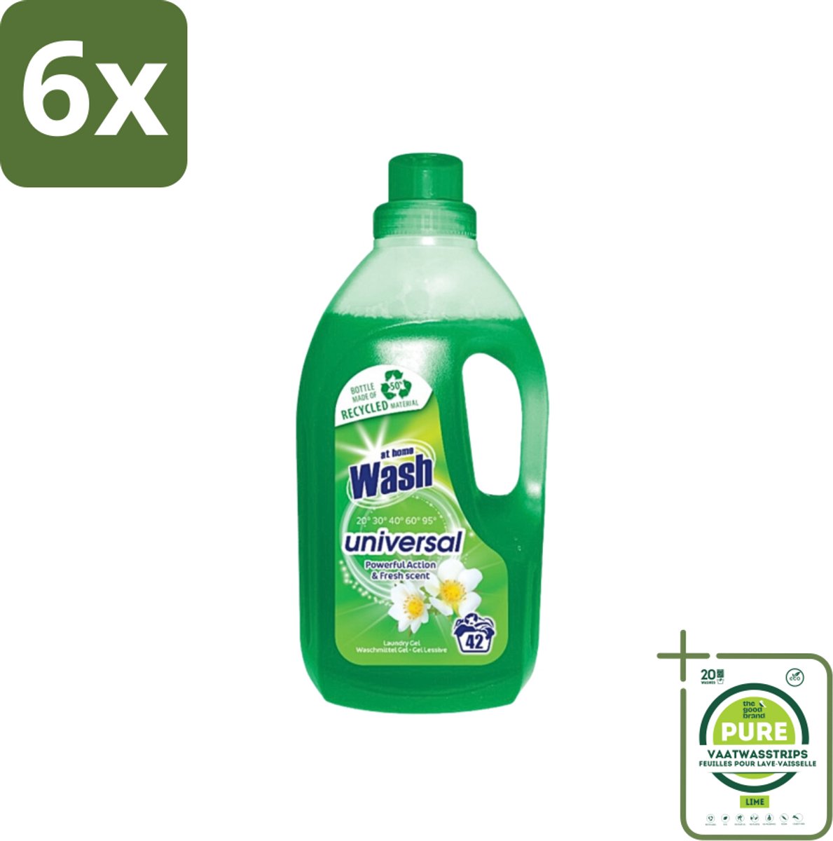 At Home - Wash - Wasmiddel - Alle Was - Frisse Geur - 42 Wasbeurten - Voordeelverpakking - 6 stuks - Wasmiddel - Was