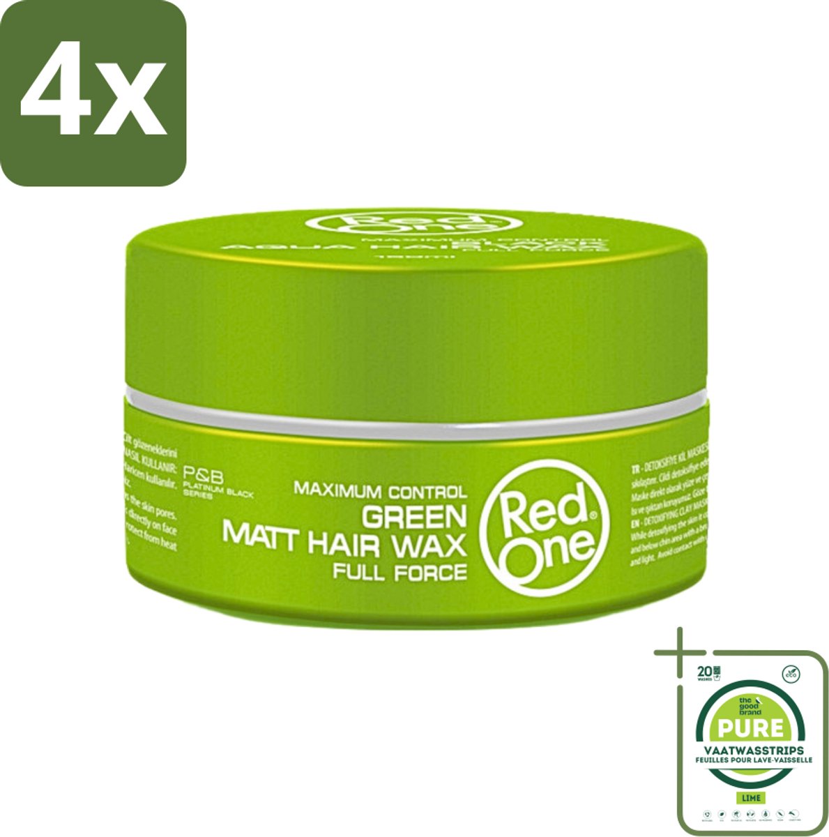 Red One - Haarwax - Groen - Aqua Hair Gel Wax - Voor Stevige Styling & Verzorging - 150 ml - Voordeelverpakking - 4 stuks - Haarwax - Haargel
