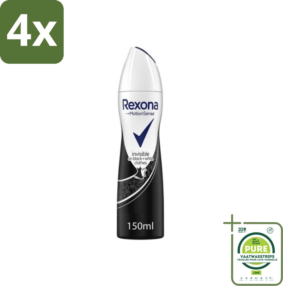 Rexona - Invisible Diamond - Deodorant Spray - Anti-perspirant - 150 ml - Voordeelverpakking - 4 stuks - Rexona Women Invisible Anti-transpirantspray - Anti-perspirant