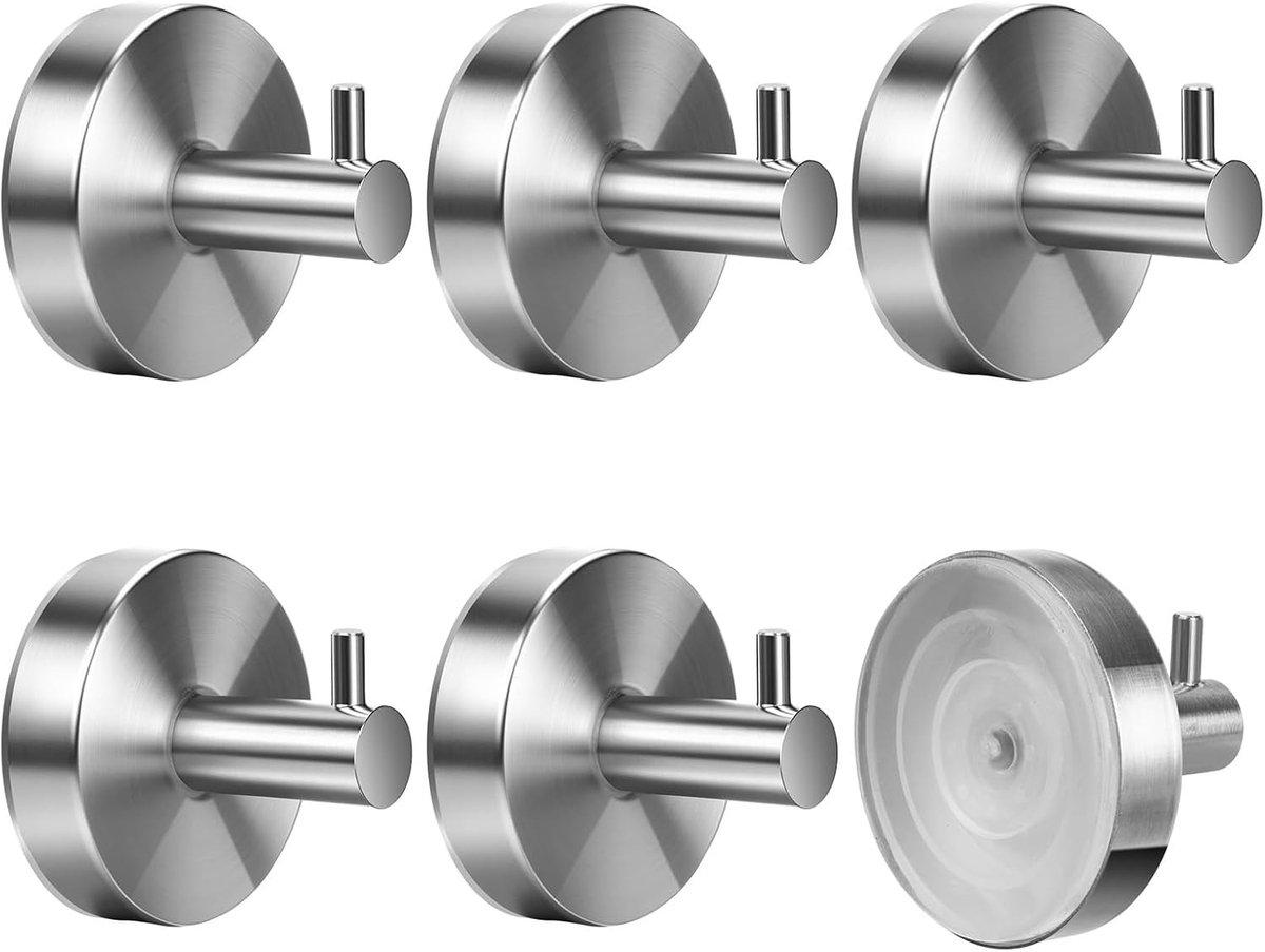 6 Stuks Zuignap Haakjes van RVS, Ideaal voor Badkamer en Keuken, Geschikt voor Tegels, Glas en Ramen, Perfect voor Handdoeken en Keukenhanddoeken