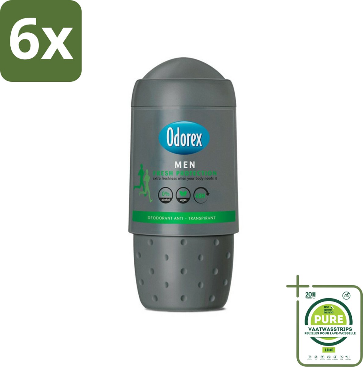 Odorex Deodorant Roller For Men Fresh Protection 50 ml - Voordeelverpakking - 6 stuks - Mannelijke deodorant - Deodorant roll-on