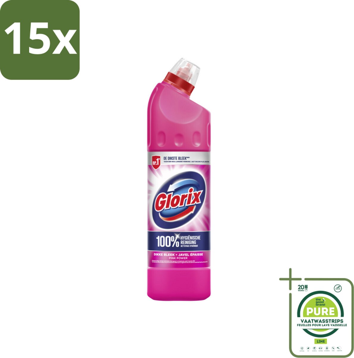 15 x Glorix Bleek Pink Power 750 ml - Grootverpakking - Bleek - Hygiëne - Reiniging - Toilet - Badkamer
