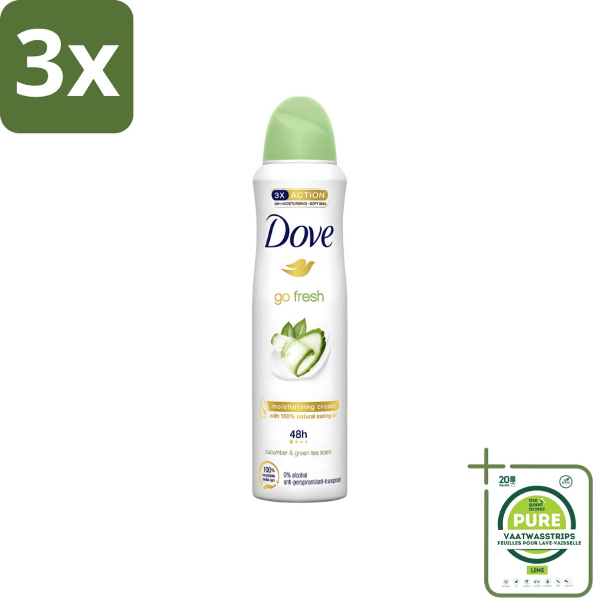 3 x Dove - Deodorant - Go Fresh Cucumber & Green Tea - Frisse en kalmerende geur - 250 ml - Grootverpakking - Cucumber & Green Tea Deodorant - Deodorant Spray - Fris Geur - Zweetbescherming - Geur Van Komkommer